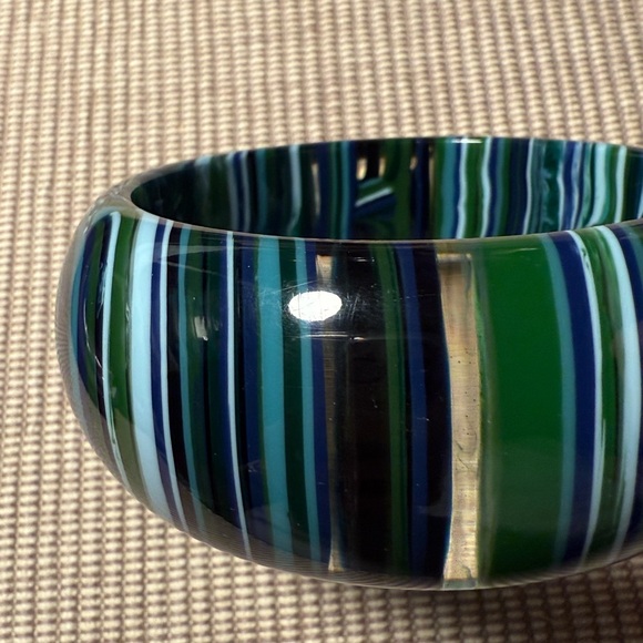 Carlos Sobral Vintage Striped Blue Green Resin Bangle - Picture 11 of 13